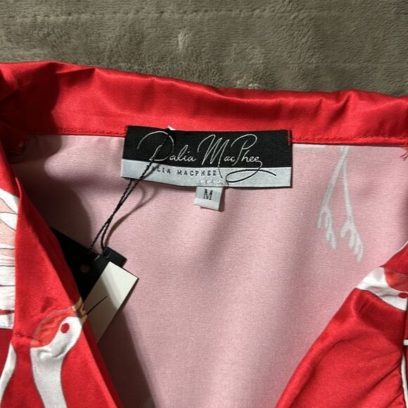 DALIA MACPHEE M & LβRed White Satin Ibis Bird Print Long Sleeve Long Pant PJ Set - Picture 15 of 16